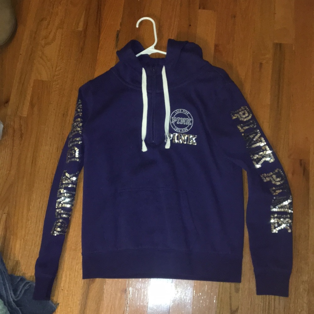 PINK blue sequin half-zip hoodie